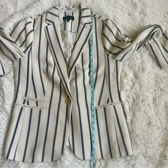 Talbots Pinstripe Nautical Coastal Blazer Size 10 Cream Navy - Picture 16 of 16